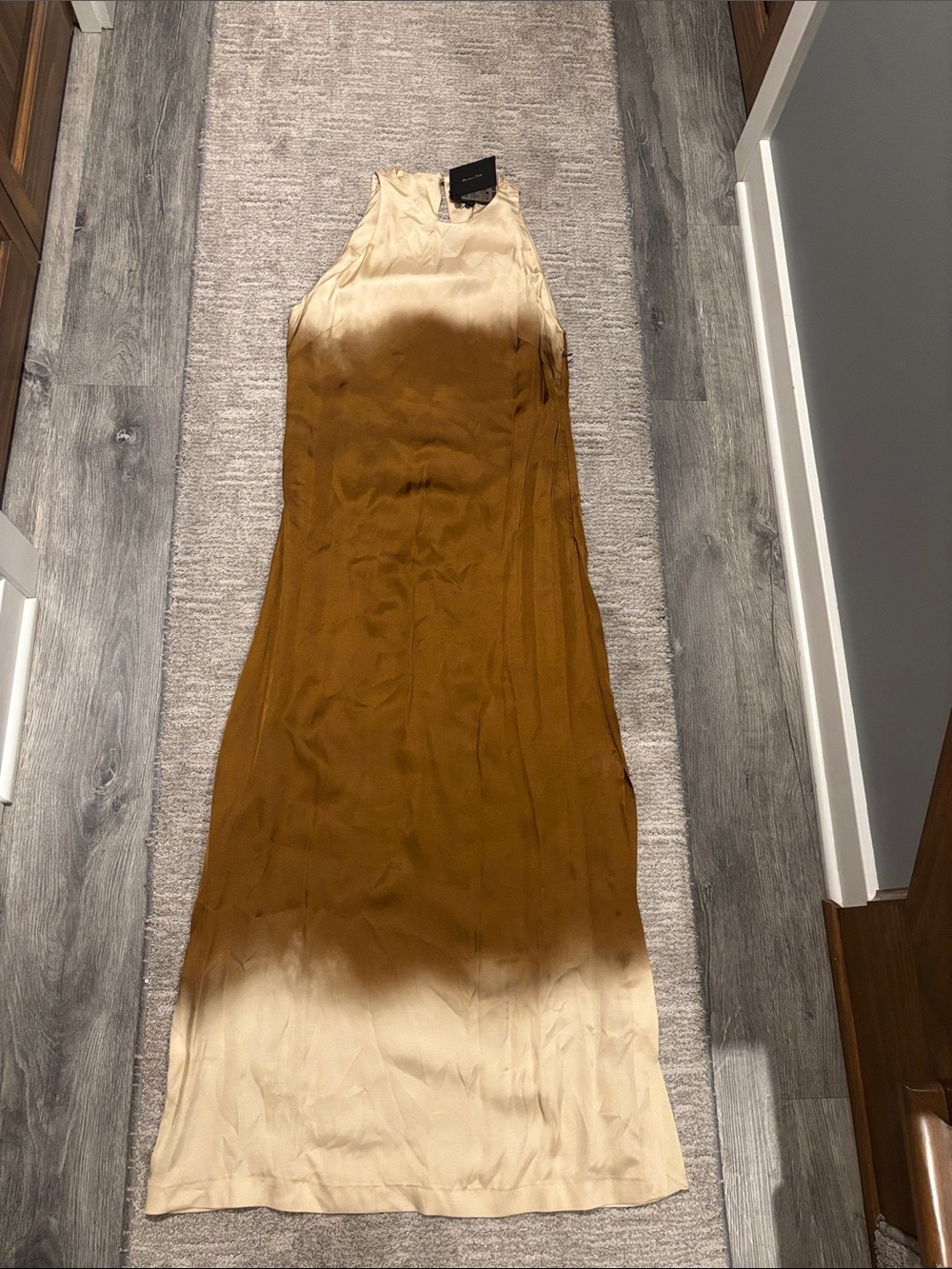 Massimo Dutti Sleeveless Ombre Satin Maxi Dress in Brown and Cream size 6 - Picture 4 of 6